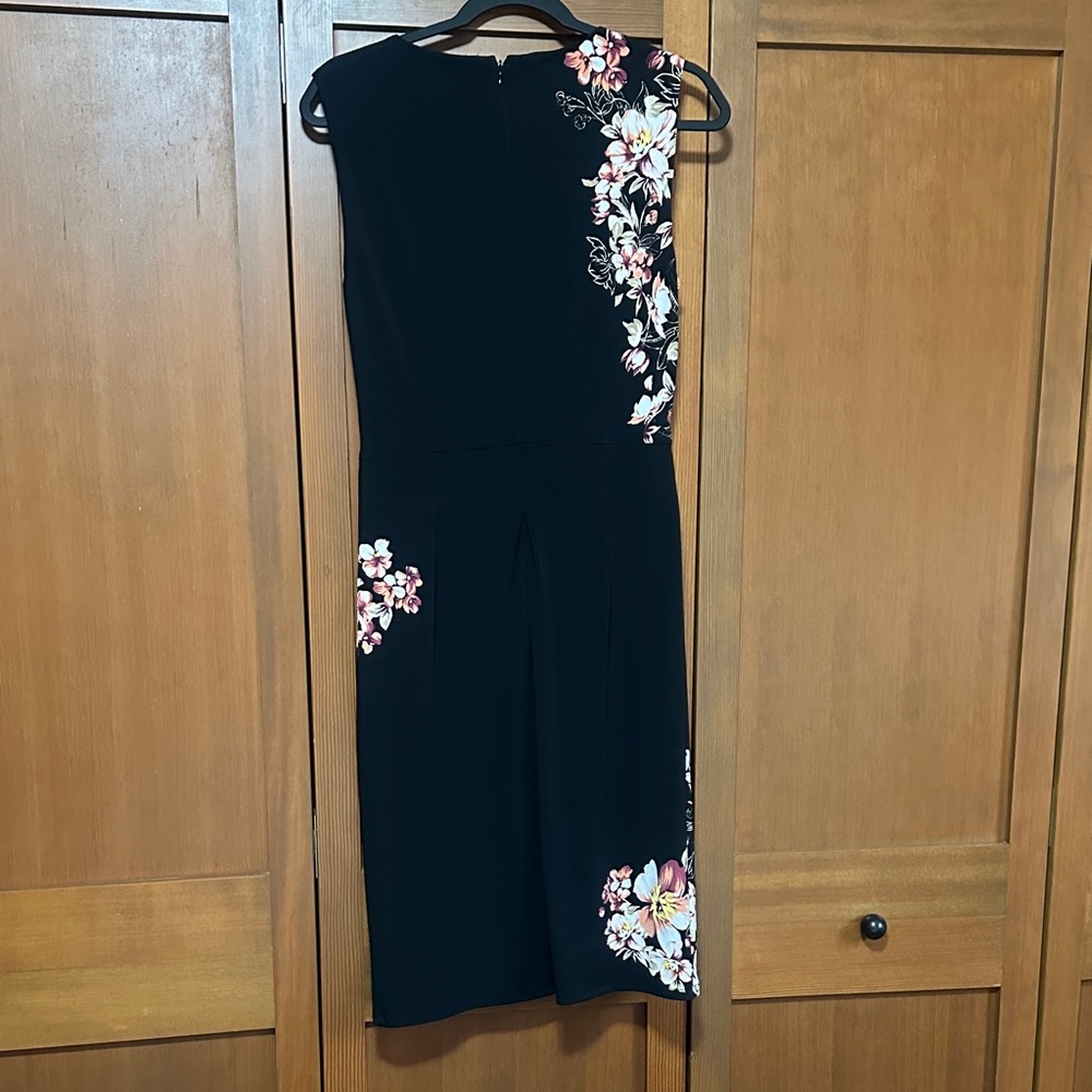 White House Black Market Black Midi Dress with Pink & Cream Floral Print - Picture 2 of 2